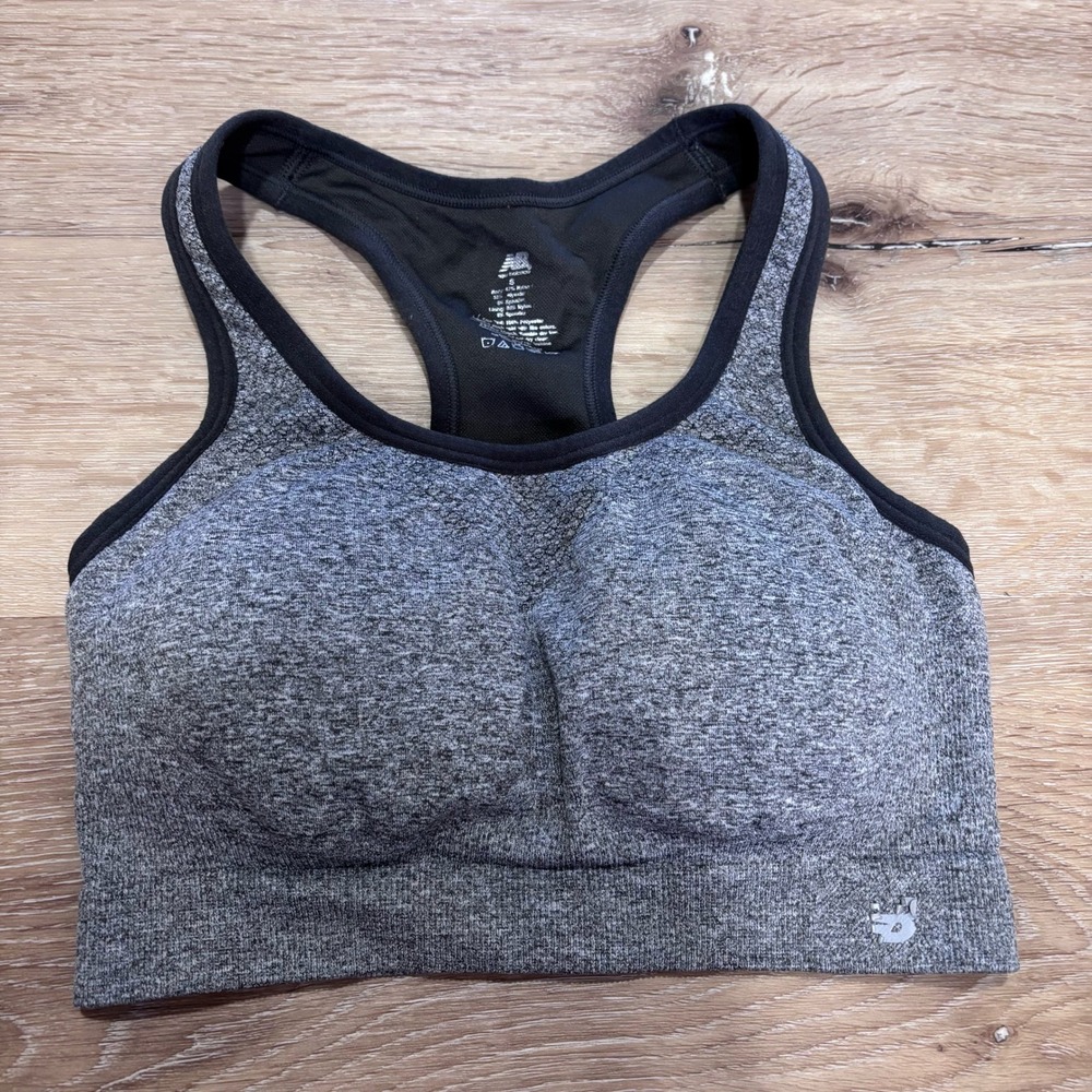 New Balance Womens Gray Heathered Racerback Seamless Sports Bra Size S